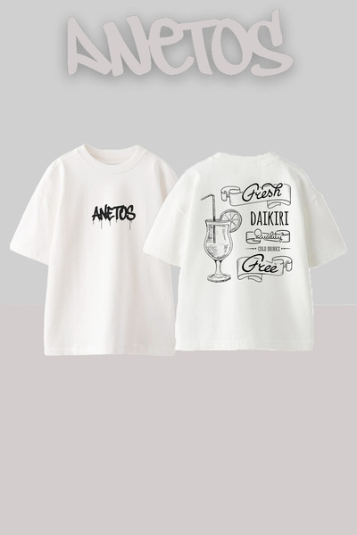 Anetos Μπλουζάκι Daikiri Design Back με τύπωμα Cotton White oversized