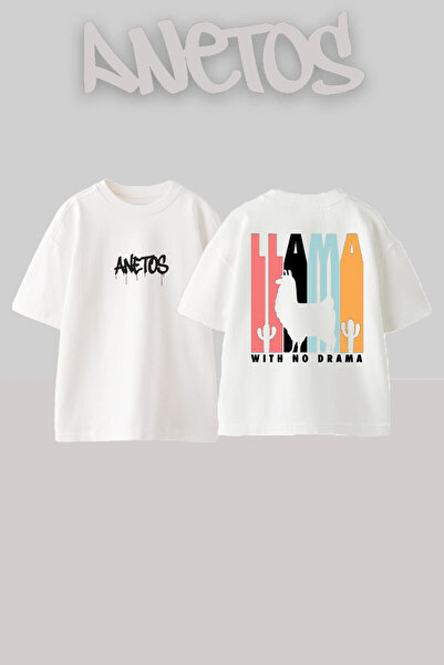 Anetos Rucsac cu design llama cu imprimeu bumbac alb supradimensionat tricou