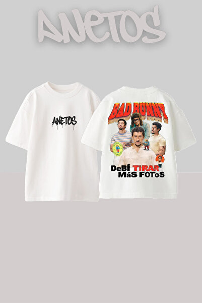Anetos Μπλουζάκι Bad Bunny 14 Design Back με τύπωμα Cotton White oversized