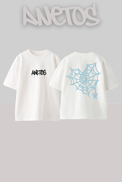Anetos Μπλουζάκι Love Spider Design Back με τύπωμα Cotton White oversized