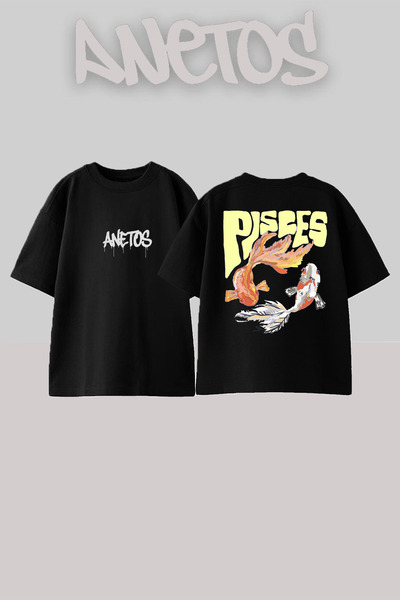 Anetos Μπλούζα Pısces 1 Σχεδίαση με τύπωμα στην πλάτη από μαύρο βαμβάκι overs...