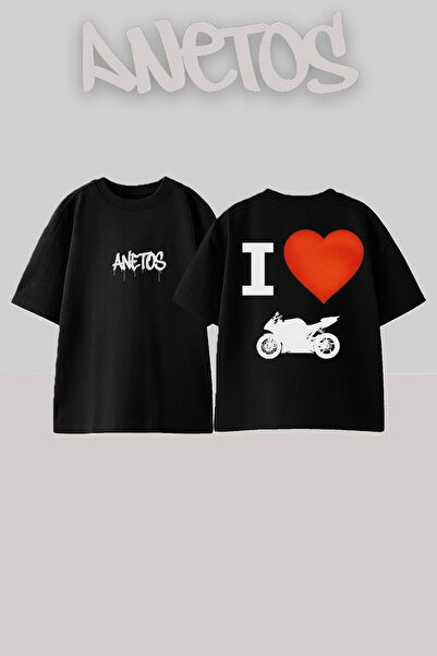 Anetos Μπλουζάκι I Love Motors Σχεδίαση με Τύπωμα στην Πλάτη από Βαμβάκι Μαύρ...