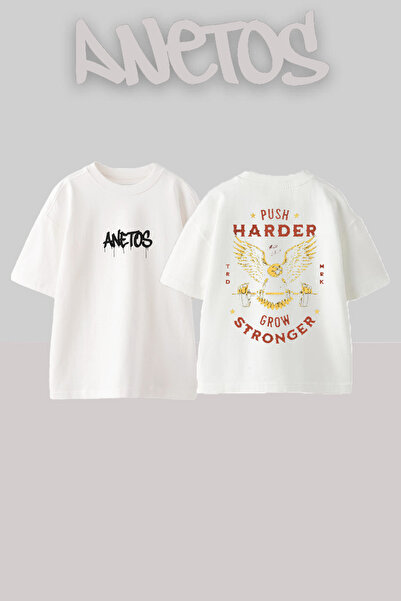 Anetos Μπλουζάκι Push Harder Grow Design Back με τύπωμα Cotton White oversized