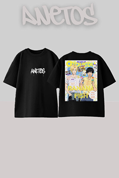 Anetos Banana Fish 10 Design Rucsac cu imprimeu Bumbac Negru supradimensionat...