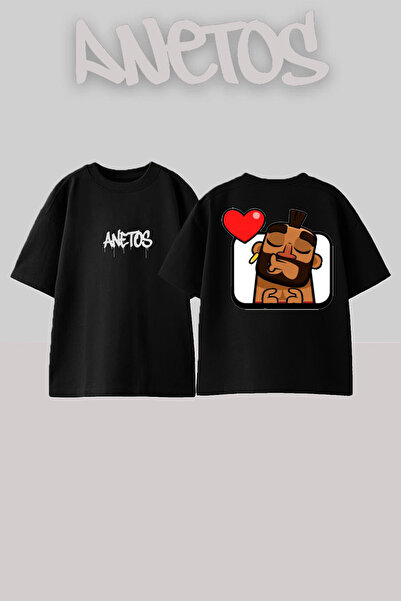 Anetos Μπλουζάκι Emoji Design Back με τύπωμα Cotton Black oversized