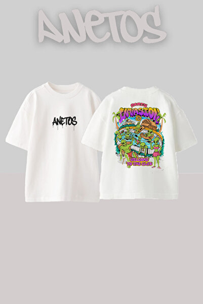 Anetos Μπλουζάκι Party 1 Design Back με τύπωμα Cotton White oversized