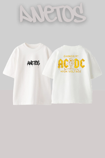 Anetos Ad Dc 1 Design Spate cu imprimeu Bumbac Alb supradimensionat tricou