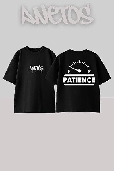 Anetos Μπλουζάκι Patıence Design Back με τύπωμα Cotton Black oversized