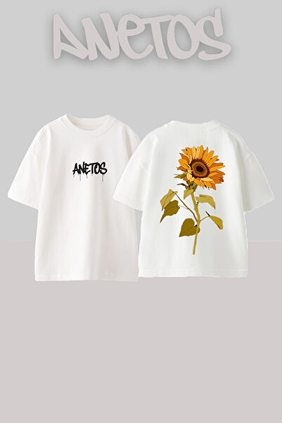 Anetos Μπλουζάκι Aycicegi 2 Design Back με τύπωμα Cotton White oversized