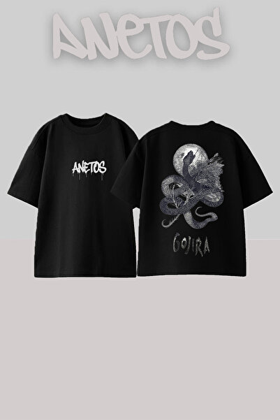 Anetos Gojıra 13 Design Spate cu imprimeu Bumbac Negru supradimensionat tricou