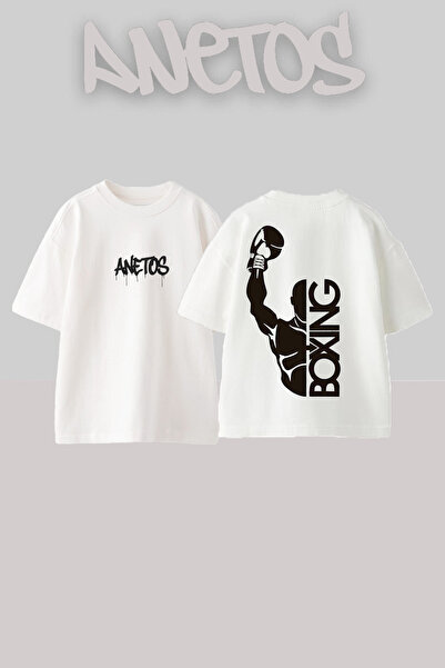Anetos Бокс дизайн, отпечатан на гърба, памучна бяла тениска с голям размер
