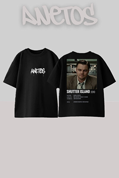 Anetos Shutter Island Design Spate cu imprimeu Bumbac Negru supradimensionat tricou