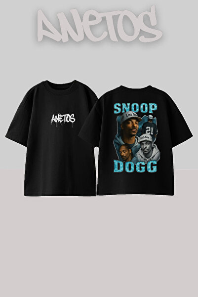 Anetos Rucsac Snoop Dogg Design cu imprimeu Bumbac Negru supradimensionat tricou