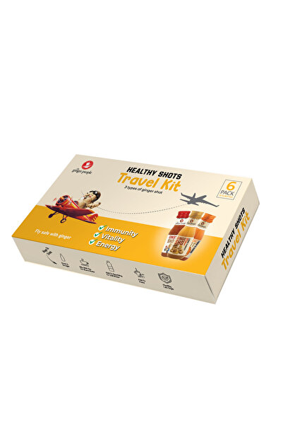 The Ginger People مجموعة سفر بنكهة الزنجبيل، عبوة من 6 قطع | 2 زنجبيل، 2 جينسنغ، 2 كركم، 30 مل