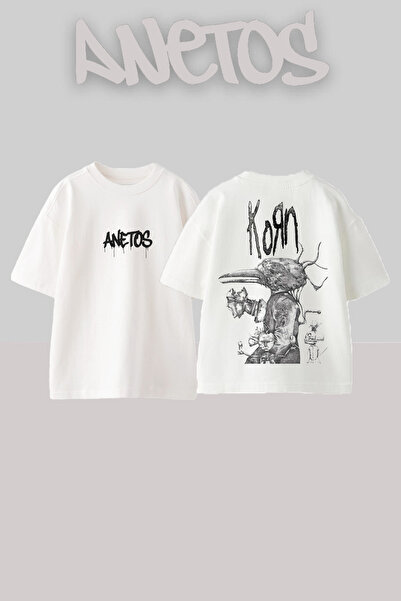 Anetos Korn 3 Design Back cu imprimeu Bumbac Alb supradimensionat tricou