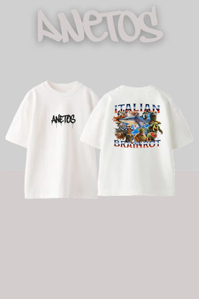 Anetos Itallan Braınrot Design Spate cu imprimeu Bumbac Alb supradimensionat ...