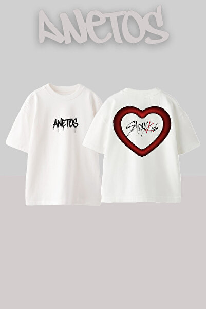 Anetos Μπλουζάκι Stray Kids Design Back με τύπωμα Cotton White oversized