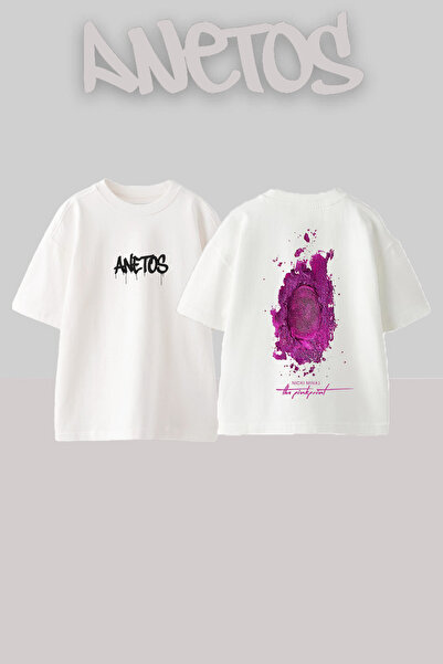 Anetos Purple Symbol Design Spate cu imprimeu Bumbac Alb supradimensionat tricou