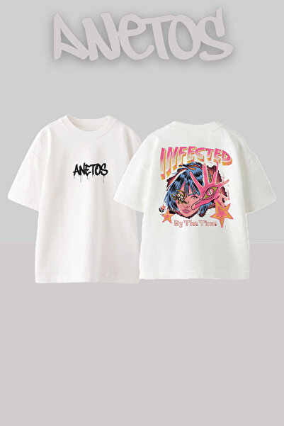Anetos Μπλουζάκι Infected Design Back με τύπωμα Cotton White oversized