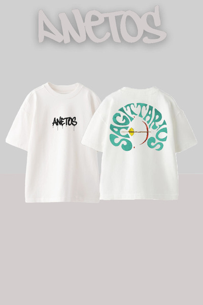 Anetos Μπλουζάκι Sagıttarıus Design Back με τύπωμα Cotton White oversized