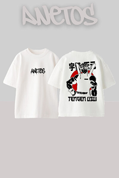 Anetos Demon Slayer 30 Design Back cu imprimeu Bumbac Alb supradimensionat tr...