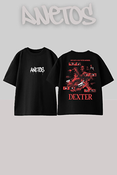 Anetos Dexter 4 Design Rukotvorska torba Štampano Pamuk Crna Oversize kroj T-...