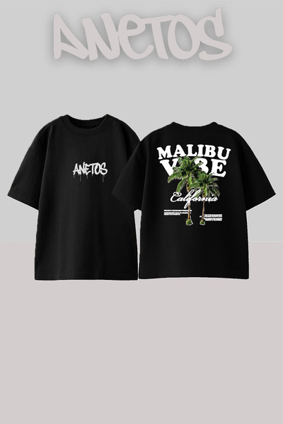 Anetos Малибу Дизайн Бяла памучна тениска с принт на гърба