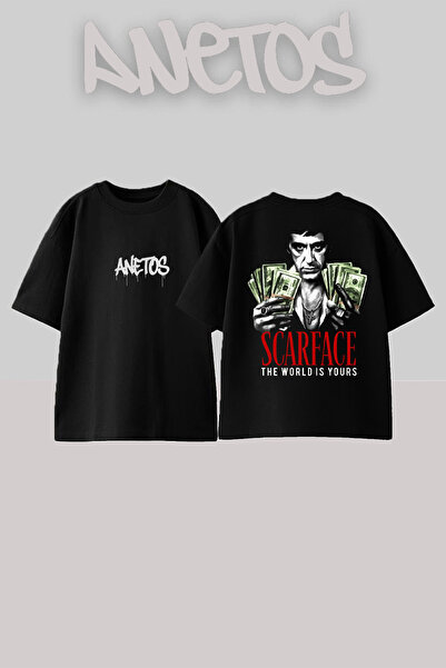 Anetos Μπλουζάκι Scarface 1 Design με εμπριμέ βαμβακερό μαύρο oversize