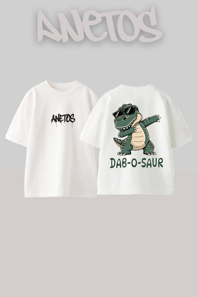 Anetos Μπλουζάκι Dab O Saur Design με τύπωμα Cotton White oversized