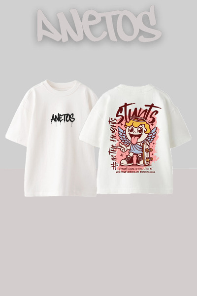 Anetos Μπλουζάκι Stunts Design Back με τύπωμα Cotton White oversized