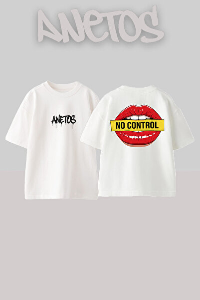 Anetos No Control Design Spate cu imprimeu Bumbac Alb supradimensionat tricou