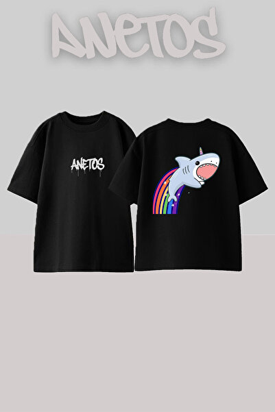 Anetos Gokkuşagı Kopekbalıgı Design Rucsac cu imprimeu Bumbac Negru supradime...