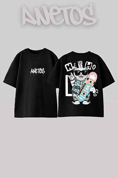Anetos Μπλουζάκι Hey Ho City Design με τύπωμα Cotton Black oversized