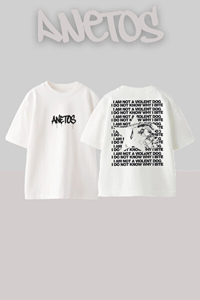 Anetos Nu sunt violent Design Rucsac cu imprimeu Bumbac Alb supradimensionat ...