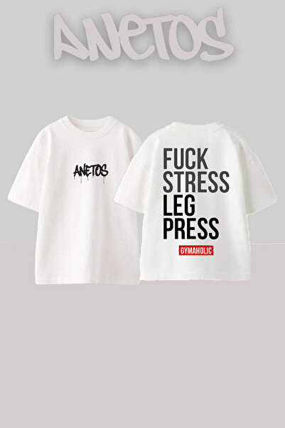 Anetos Μπλουζάκι Stress Leg Press Design Back με τύπωμα Cotton White oversized