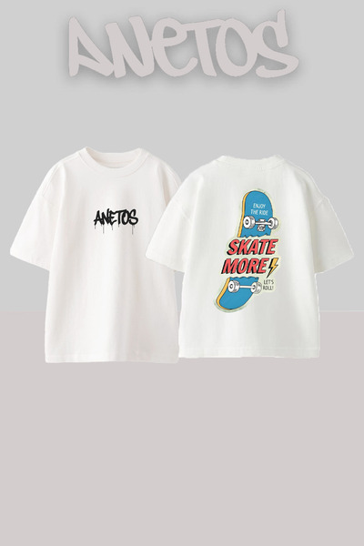 Anetos Μπλουζάκι Skate More Design Back με τύπωμα Cotton White oversized
