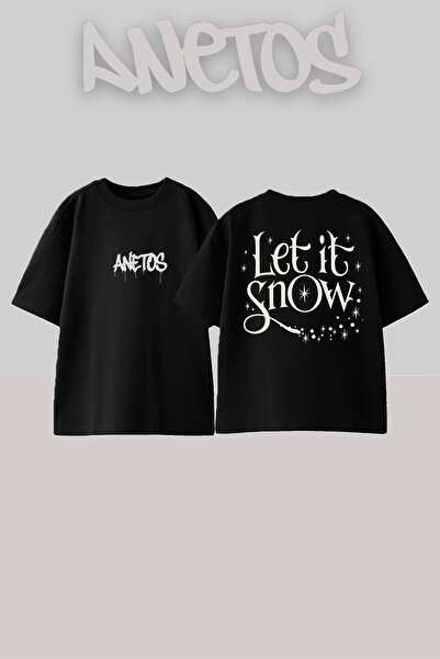 Anetos Μπλουζάκι Lets It Snow Design Back με τύπωμα Βαμβακερό Μαύρο oversized