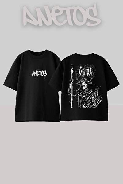 Anetos تي شيرت Gojıra 16 ذو تصميم مطبوع على الظهر من القطن باللون الأسود مقاس...