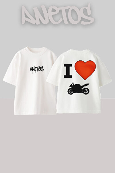 Anetos Μπλουζάκι I Love Motors Design Back με τύπωμα Cotton White oversized