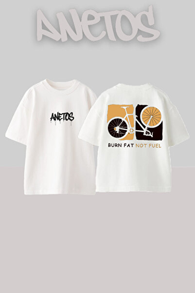 Anetos Ride 3 Design Rucsac cu imprimeu Bumbac Alb supradimensionat tricou