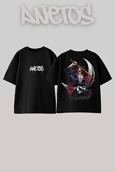 Anetos Demon Slayer 13 Design Back cu imprimeu Bumbac Negru supradimensionat ...