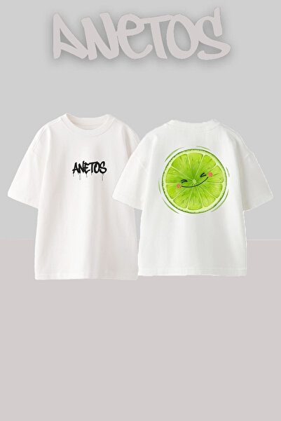 Anetos Μπλουζάκι Lemon 1 Design Back με τύπωμα Cotton White oversized
