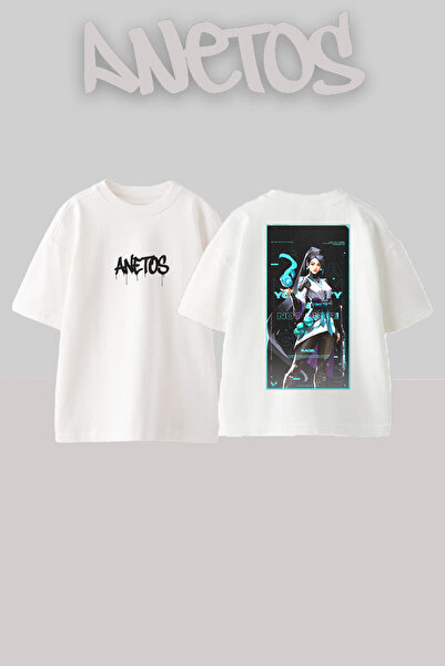 Anetos Sage Design Spate cu imprimeu Bumbac Alb supradimensionat tricou