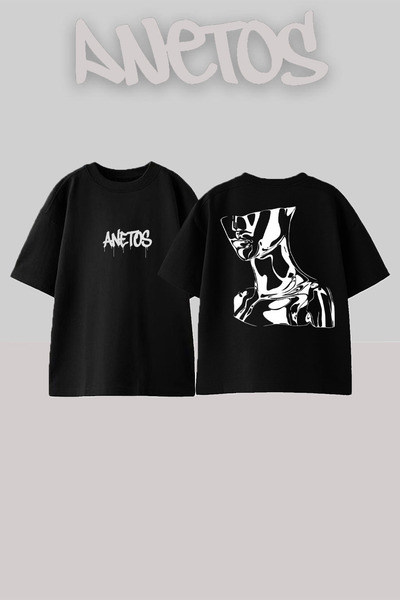 Anetos Tricou Silver Human Design B cu imprimeu Cotton Black O supradimensionat