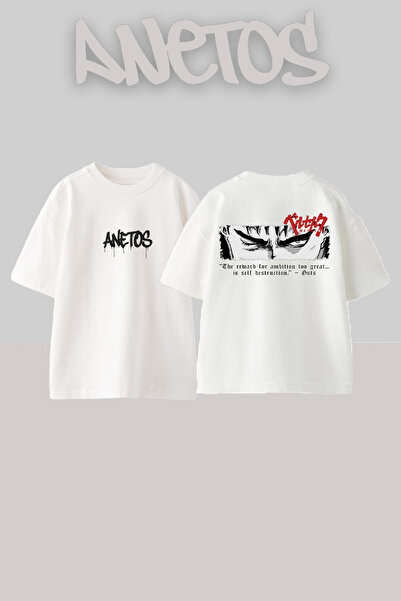 Anetos Berserk 13 Design Back cu imprimeu Bumbac Alb supradimensionat tricou