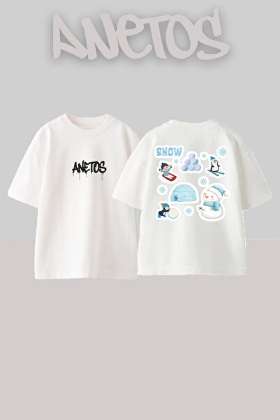 Anetos Снежен човек 1 Дизайн На гърба отпечатан памучен бял прекалено голям т...