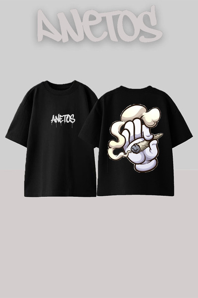 Anetos Ghost țigaretă Design Spate cu imprimeu Bumbac Negru supradimensionat ...