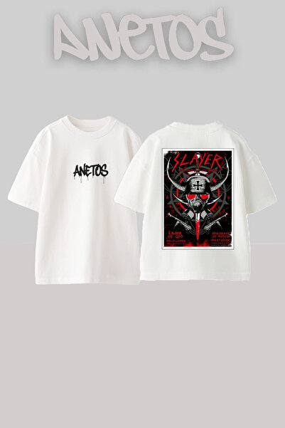 Anetos Slayer 3 Design Back cu imprimeu Bumbac Alb supradimensionat tricou