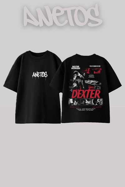 Anetos Dexter 11 Design Back cu imprimeu Bumbac Negru supradimensionat tricou