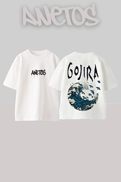 Anetos Gojıra 1 Design Spate cu imprimeu Bumbac Alb supradimensionat tricou